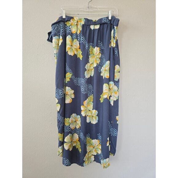 SO Juniors Plus XXL Floral Faux Wrap Midi Skirt Navy Blue Yellow Hibiscus Rayon - Picture 5 of 9
